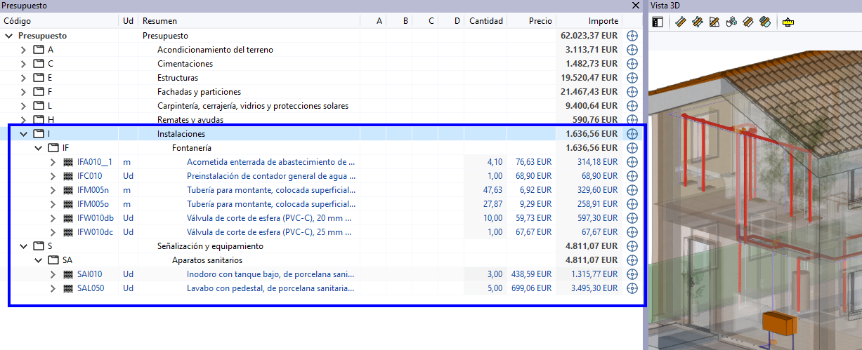 Obtención automática del presupuesto de instalaciones MEP (Open BIM Quantities)